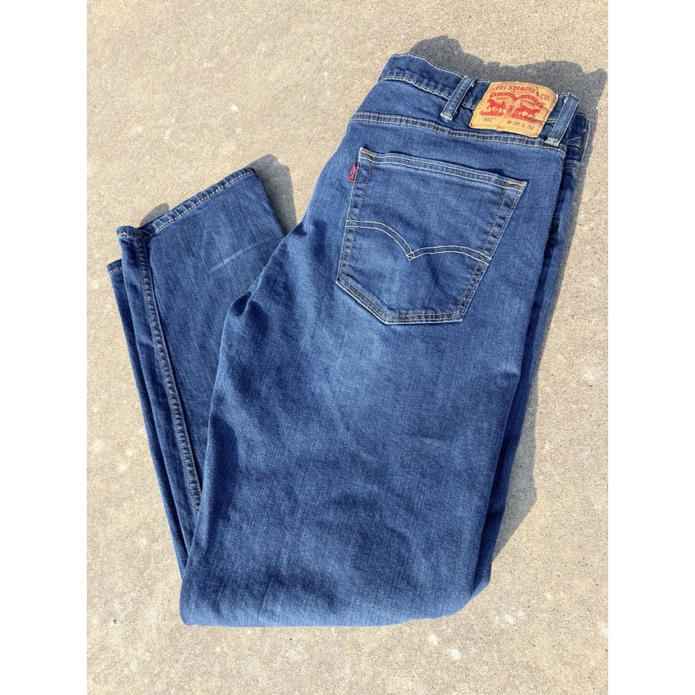 Levi's 502 Men's Jeans 38x32 Regular Taper Stretch Blue Denim Medium Wash